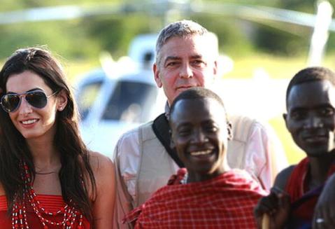 Spotted: George Clooney’s fiancé, international human rights lawyer Amal Alamuddin wearing the Sindhi sindoor during an African safari